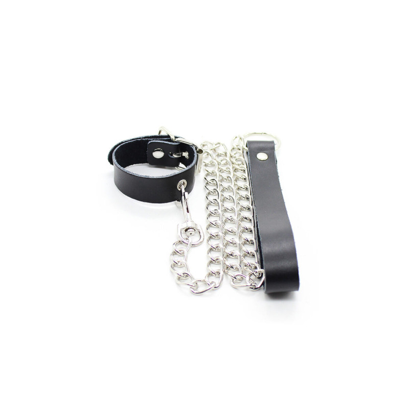 Ohmama Fetish - Collier Pénis Et Bracelet En Cuir Avec Chaîne