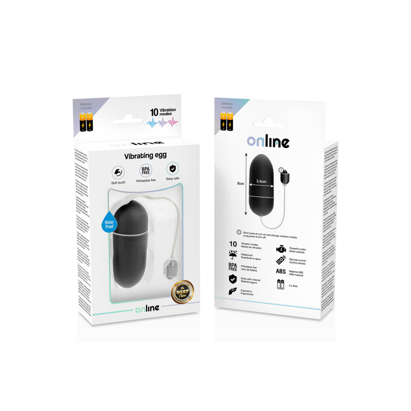 ONLINE - WATERPROOF VIBRATING EGG BLACK - Remote control