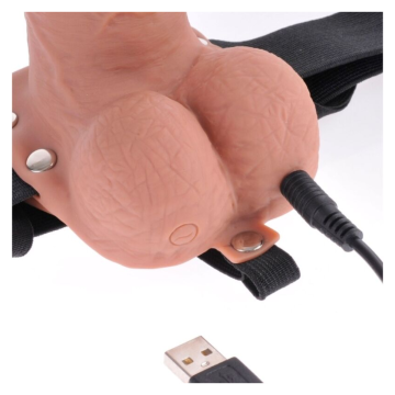 FETISH FANTASY SERIES - ADJUSTABLE HARNESS REALISTIC PENIS WITH BALLS RECHARGEABLE AND VIBRATOR 17.8 CM
