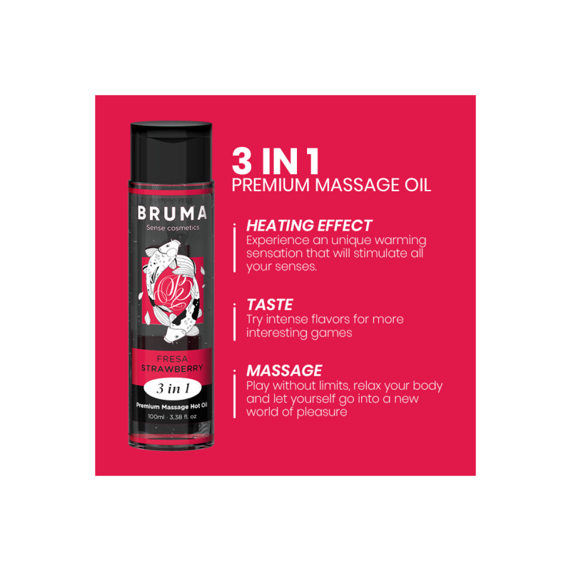 BRUMA - HUILE DE MASSAGE PREMIUM EFFET CHALEUR SAVEUR FRAISE 3 EN 1 -…