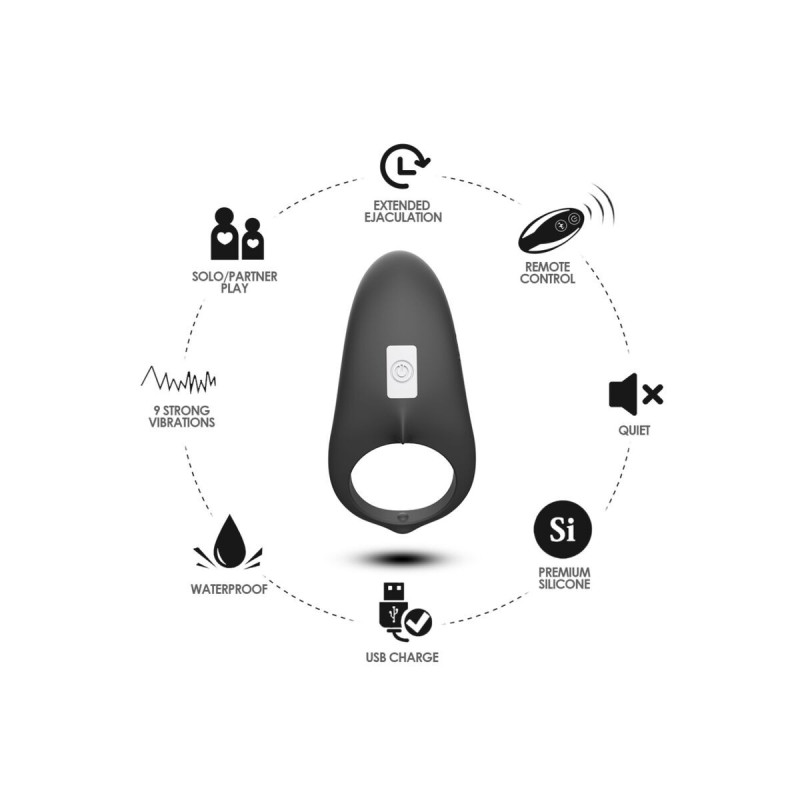 Armony - Anneau Vibrateur Shark Pour Couples Télécommande Noir |