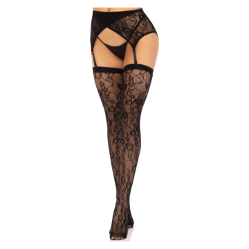 LEG AVENUE - CALZINI IN PIZZO E REGGIARGIACCHINO NERO