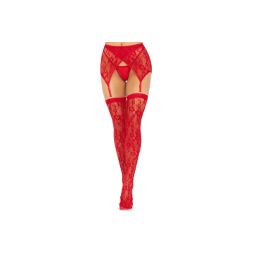 Leg Avenue - Lace Thigh Highs & Garterbelt Red | Vybes.it