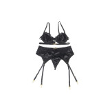 Subblime - Set De 3 Piezas Sujetador + Tanga + Liga Encaje Negro