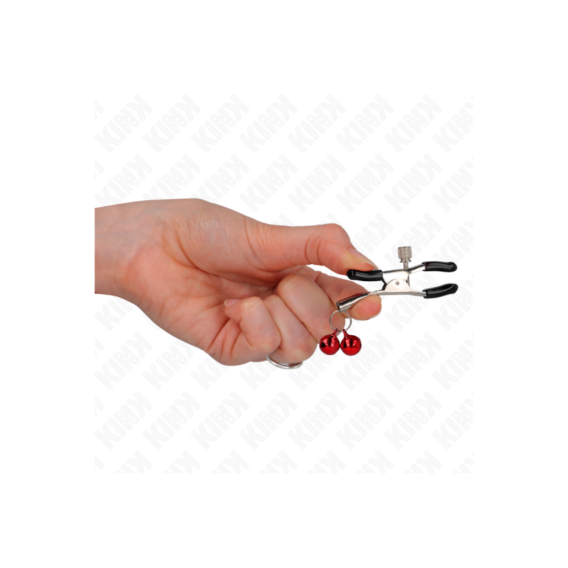 KINK - DOUBLE BELL NIPPLE CLAMP RED 6 CM - KINK NIPPLE GRIP - Sadomas…
