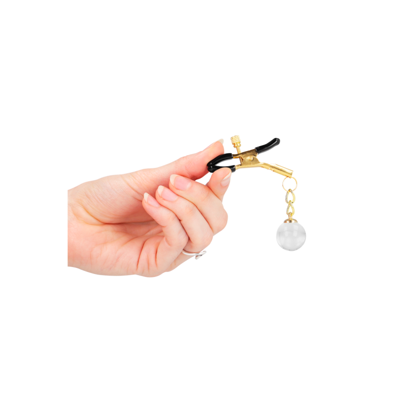 KINK - MORSETTI PER CAPEZZOLI CON PERLINE DI VETRO ORO 6 CM - KINK NI…