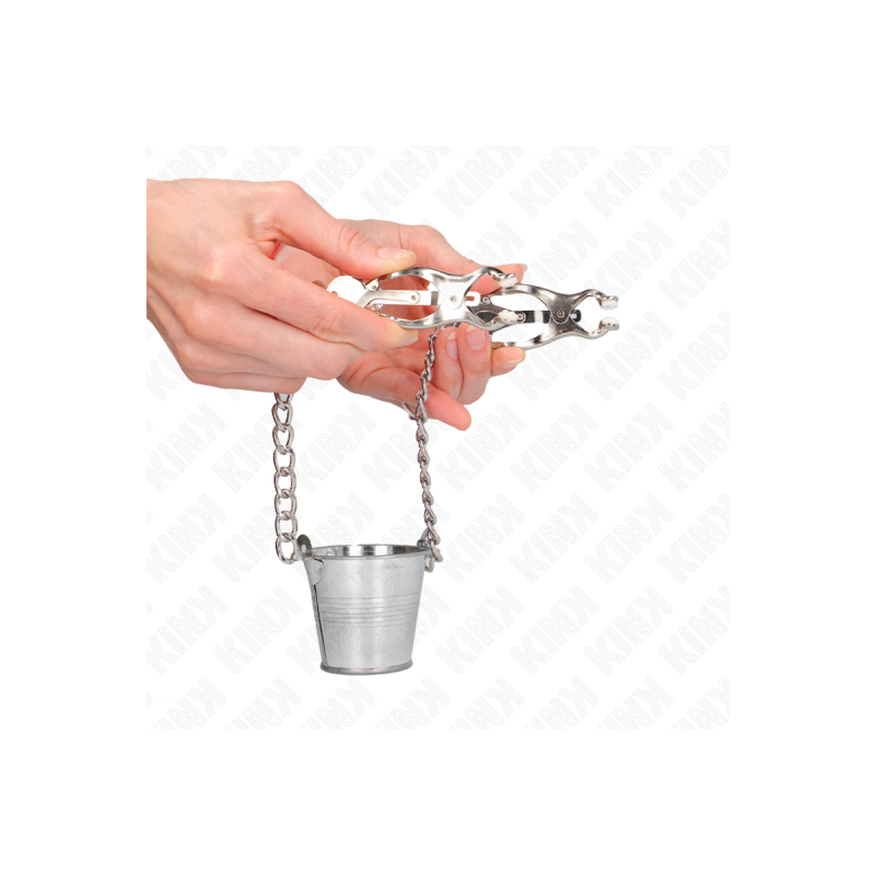 KINK - NIPPLE CLAMPS WITH A BUCKET SILVER - KINK NIPPLE GRIP - Sadoma…