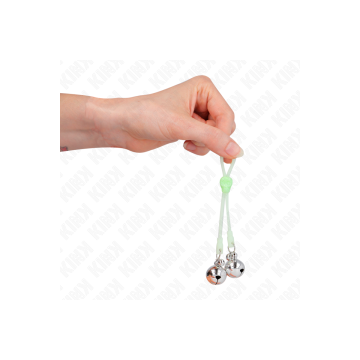 KINK - LUMINOUS SKULL NIPPLE CLAMPS WITH RING BELLS ADJUSTABLE GREEN…