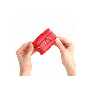 KINK - PREMIUM FUR LINED WRIST RESTRAINTS RED WITH RED BELT ADJUSTABL…