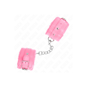 KINK - PREMIUM FUR LINED WRIST RESTRAINTS PINK WITH PINK BELT ADJUSTA…