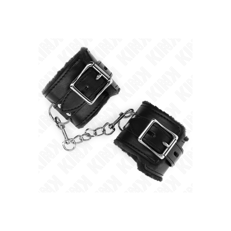 KINK - FUR LINED WRIST RESTRAINTS BLACK WITH BLACK BELT ADJUSTABLE 17…