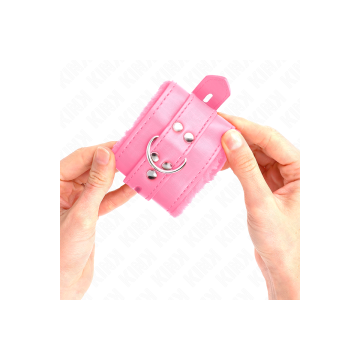 KINK - FUR LINED WRIST RESTRAINTS WITH SQUARE HOLES PINK AND PINK BEL…