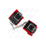 KINK - FUR LINED WRIST RESTRAINTS WITH SQUARE HOLES RED AND BLACK BEL…