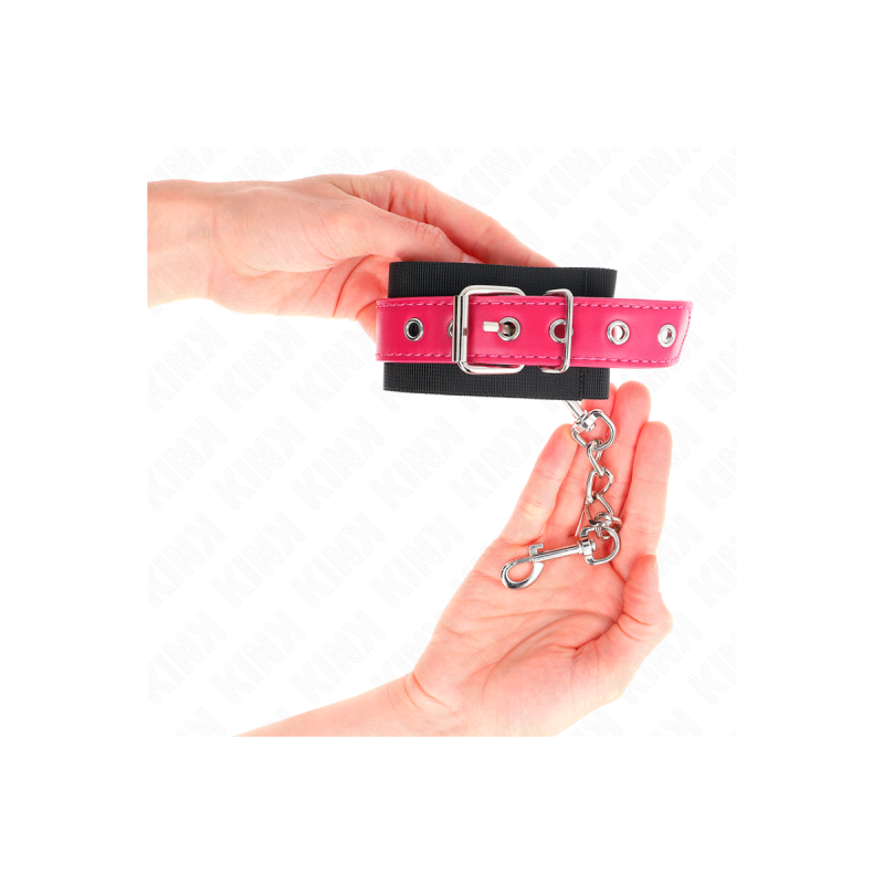 KINK - NYLON WRIST RESTRAINTS BLACK WITH LEATHERETTE BELT RASPBERRY R…