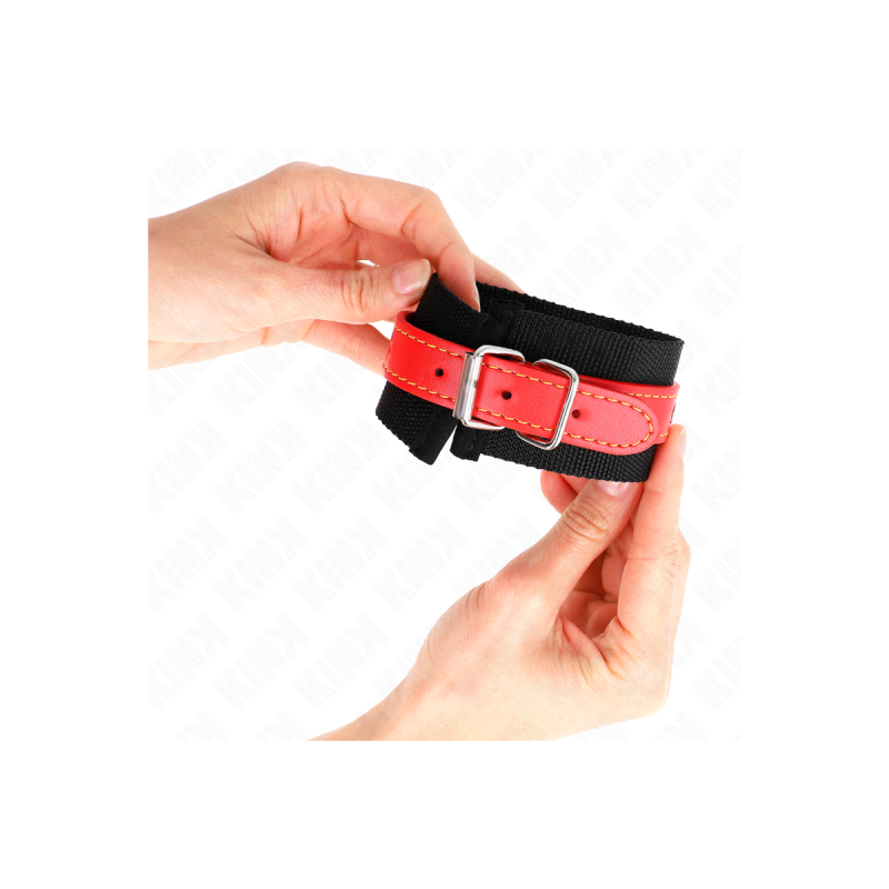 KINK - NYLON WRIST RESTRAINTS BLACK WITH LEATHERETTE RED ADJUSTABLE 1…