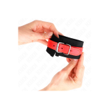 KINK - NYLON HANDGELENKFESSELN SCHWARZ MIT KUNSTLEDER ROT VERSTELLBAR…