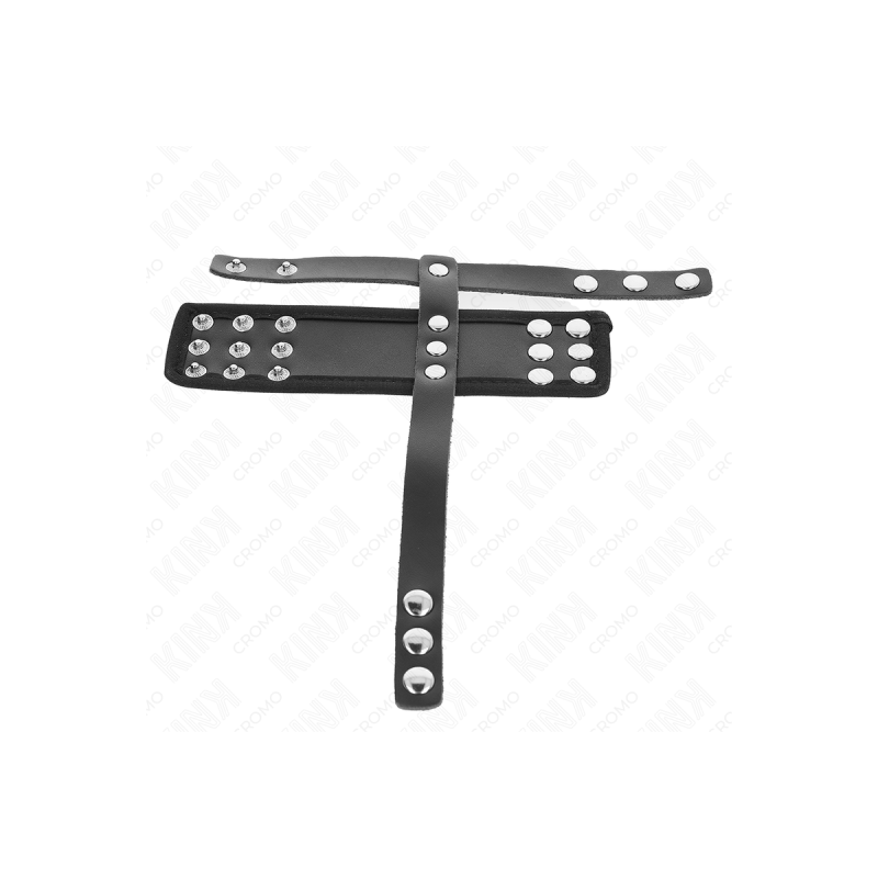 KINK - LEATHER PENIS CAGE RING WITH ADJUSTABLE COATED BALL DIVIDER ST…