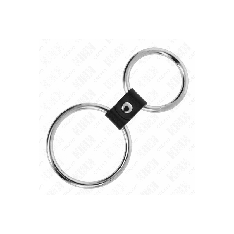 KINK - DOUBLE METAL PENIS RING 3.7 CM TO 5 CM CONNECTED BY LEATHER ST…
