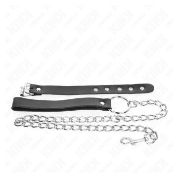 KINK - ANILLO PENE CUERO CON CORREA 21.5 X 2 CM Y CADENA METAL 60 CM
