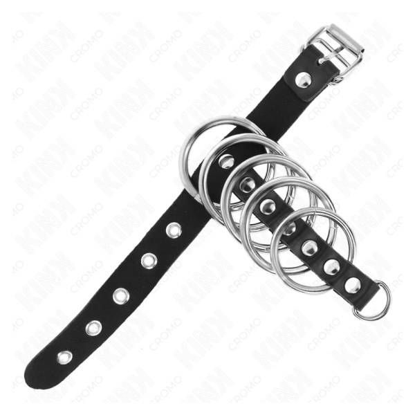 KINK - ANILLO PENE CUERO CORREA CON CERRADURA 21 X 2 CM Y 5 ANILLOS METAL DE 3 CM A 4 CM