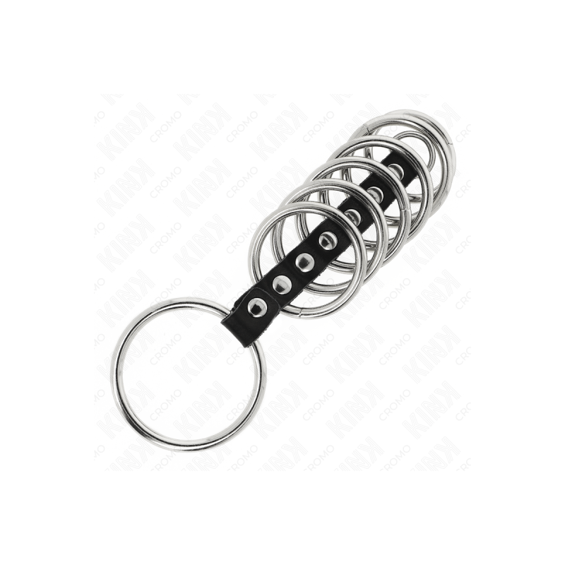 KINK - 7 METAL PENIS RINGS 3.2 CM TO 5 CM CONNECTED BY LEATHER - KINK…