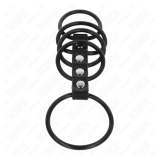 KINK - 5 ANILLOS PENE SILICONA 3.8 CM A 4.8 CM CONECTADOS POR CUERO