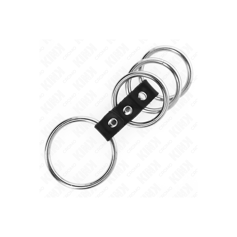 KINK - 4 ANNEAUX PÉNIS EN MÉTAL DE 3,7 CM À 5 CM CONNECTÉS PAR DU CUI…