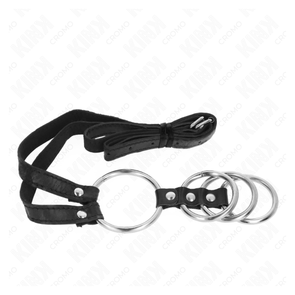 KINK - 4 ANILLOS PENE METAL CONECTADOS 3.8 CM A 5 CM CON CINTURÓN DE POLIPIEL 112 CM