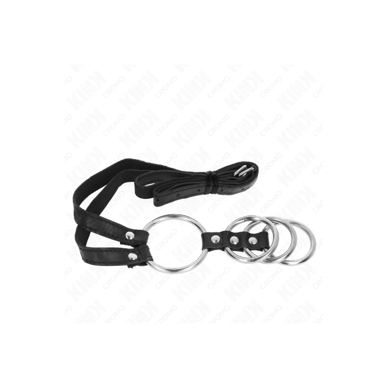 KINK - 4 ANNEAUX PÉNIS MÉTAL CONNECTÉS 3,8 CM À 5 CM AVEC CEINTURE CU…