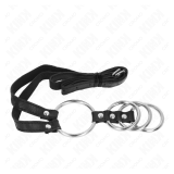 KINK - 4 ANILLOS PENE METAL CONECTADOS 3.8 CM A 5 CM CON CINTURÓN DE POLIPIEL 112 CM