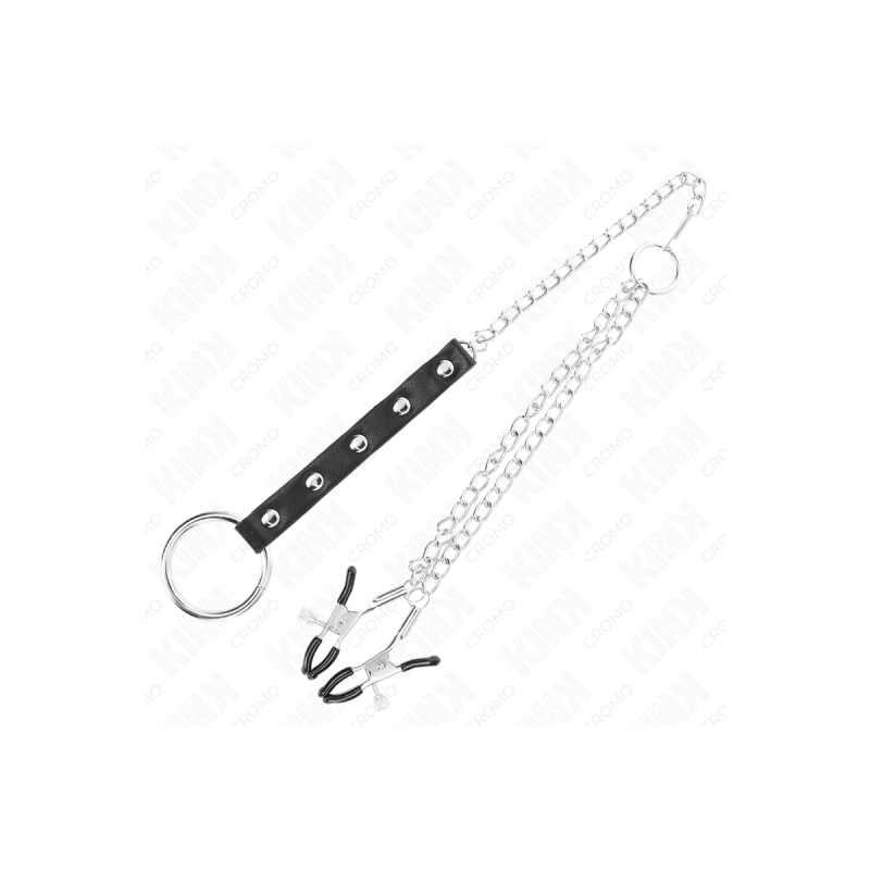 KINK - METAL PENIS RING WITH CHAIN AND ADJUSTABLE NIPPLE CLAMPS - KIN…