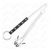 KINK - ANILLO PENE METAL CON CADENA Y PINZAS PARA PEZONES AJUSTABLE