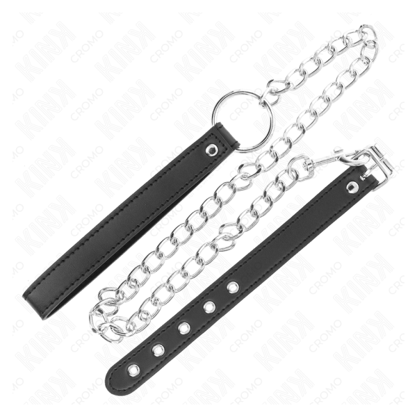 KINK - ANILLO PENE CUERO 21.5 X 2 CM CON CADENA METAL 60 CM Y CORREA DE CUERO