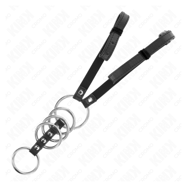 KINK - 5 ANILLOS PENE 3.8 CM A 5 CM METAL CON CINTURÓN POLIPIEL 112 CM