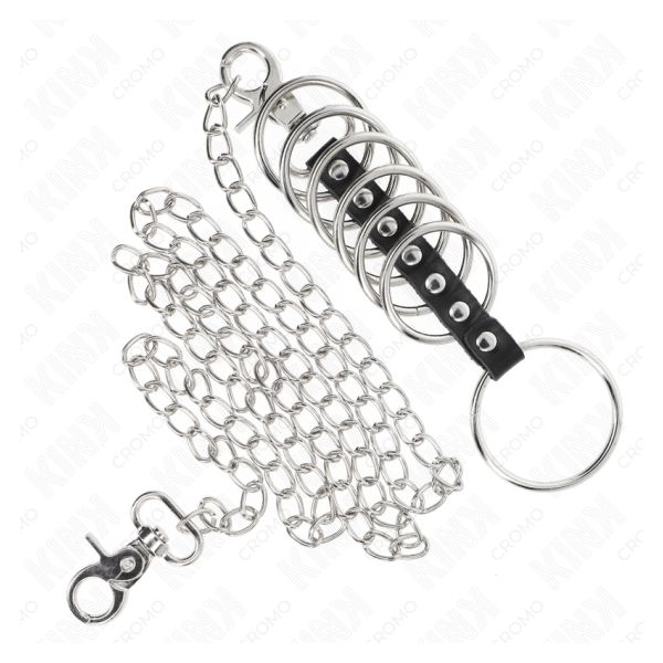KINK - 7 ANILLOS PENE METAL 3.8 CM A 5 CM CONECTADOS CON POLIPIEL Y CADENA METAL 100 CM