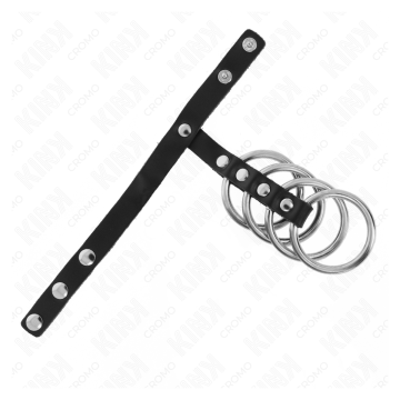KINK - 4 ANILLOS PENE METAL 3.8 CM CONECTADOS CON CORREA DE CUERO 22 X 1.5 CM Y CIERRE A PRESIÓN