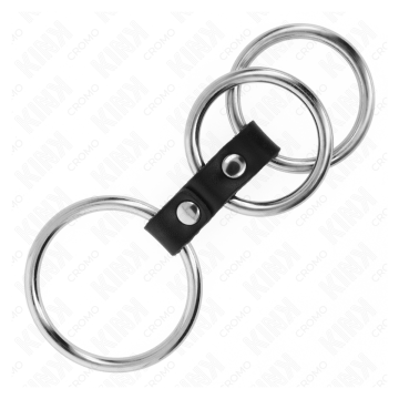KINK - ANILLO PENE TRIPLE METAL 3.7 CM A 5 CM CONECTADOS CON CUERO