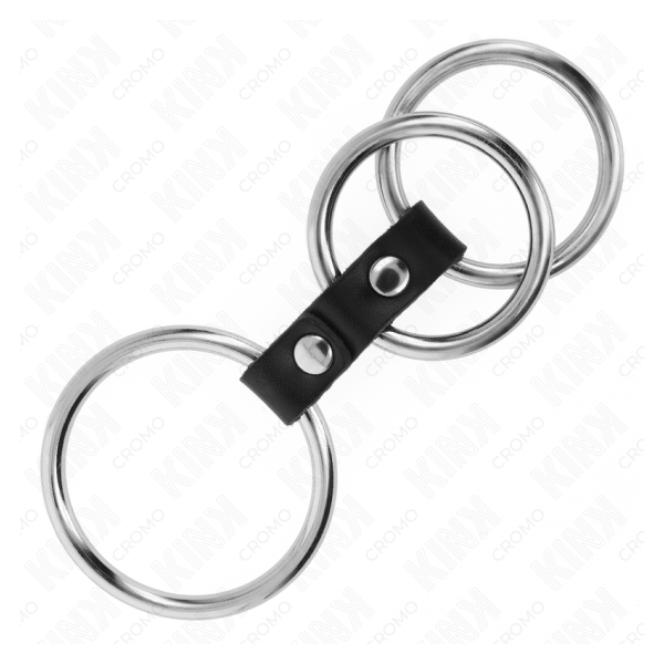 KINK - ANILLO PENE TRIPLE METAL 3.7 CM A 5 CM CONECTADOS CON CUERO