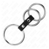 KINK - ANILLO PENE TRIPLE METAL 3.7 CM A 5 CM CONECTADOS CON CUERO