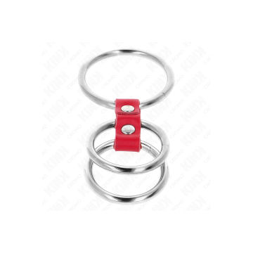 KINK - TRIPLE METAL PENIS RING 3.7 CM TO 5 CM CONNECTED WITH RED LEAT…