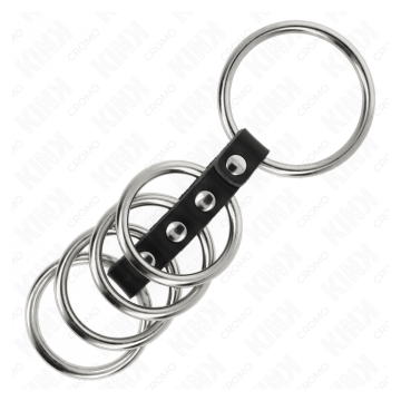 KINK - 5 ANILLOS PENE 3.7 CM A 5 CM METAL CONECTADOS POR CUERO