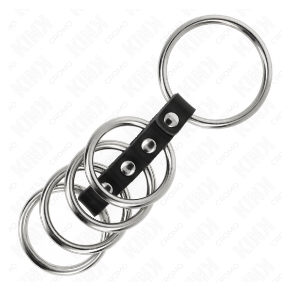 KINK - 5 ANILLOS PENE 3.7 CM A 5 CM METAL CONECTADOS POR CUERO