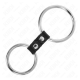 KINK - ANILLO PENE DOBLE METAL 3.7 CM A 5 CM CONECTADOS POR CORREA POLIPIEL MODELO 2