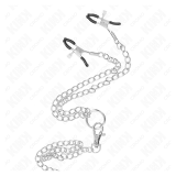 KINK - ANILLO PENE TRIPLE METAL CROMADO 3 CM A 4.5 CM CON CADENA METAL 26 CM Y PINZAS PARA PEZONES