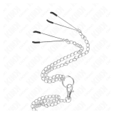 KINK - ANILLO PENE TRIPLE METAL CROMADO 3.8 CM A 5 CM CADENA METAL 26 CM Y PINZAS PARA PEZONES MODELO 2