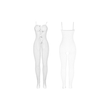 SUBBLIME - 951740 BODYSTOCKING CROTCHLESS DE REJILLA CON LAZOS BLANCO TALLA ÚNICA