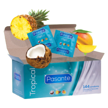 PASANTE - TROPICAL MANGO PINEAPPLE AND COCONUT FLAVOURED CONDOMS 53 MM 144 UNITS