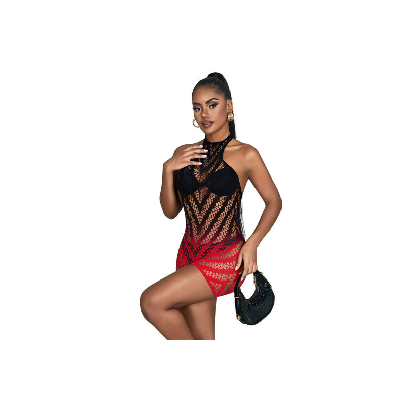 Subblime - 952242 Roter Und Schwarzer Kleid Aus Elastischem Netz