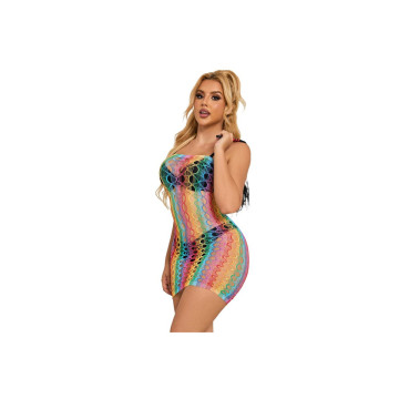 SUBBLIME - 952365 RAINBOW NETZ-KLEID MIT FREIEN SCHULTERN EINE GRÖSSE…