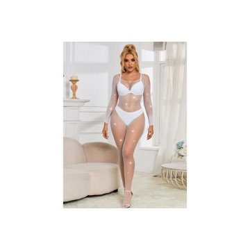 Subblime - 952396 Netz - Bodystocking Mit Diamanten Langarm Weiss